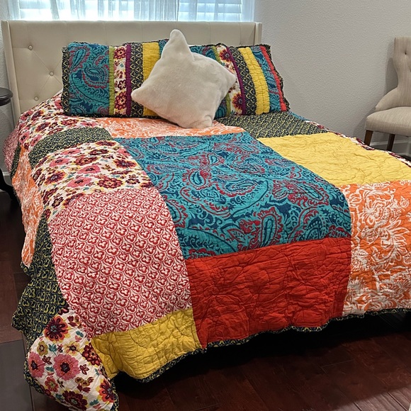 Anthropologie Red and Teal Quilt - Picture 1 of 9